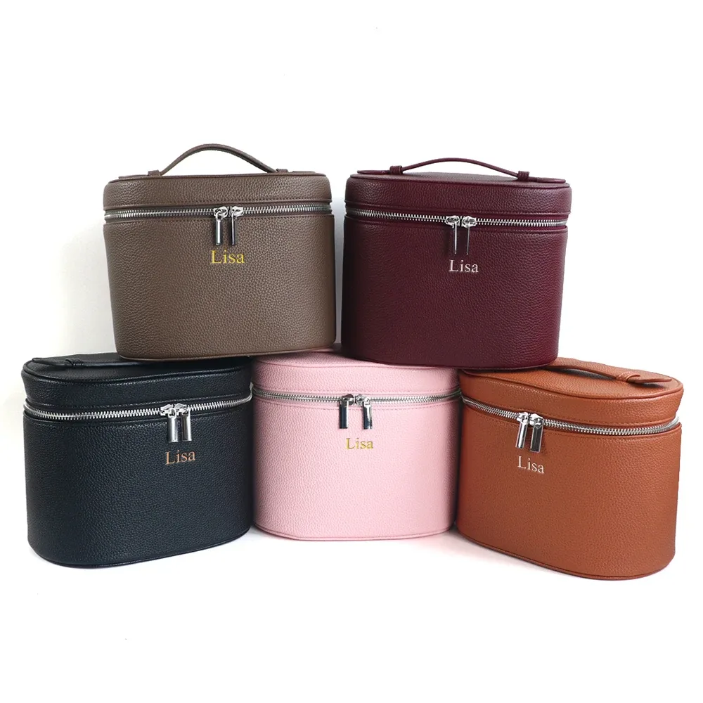 noms et lettres personnalisables, trousse de toilette portable de voyage, boîte à cosmétiques en cuir pu de grande capacité avec boîte de rangement interne