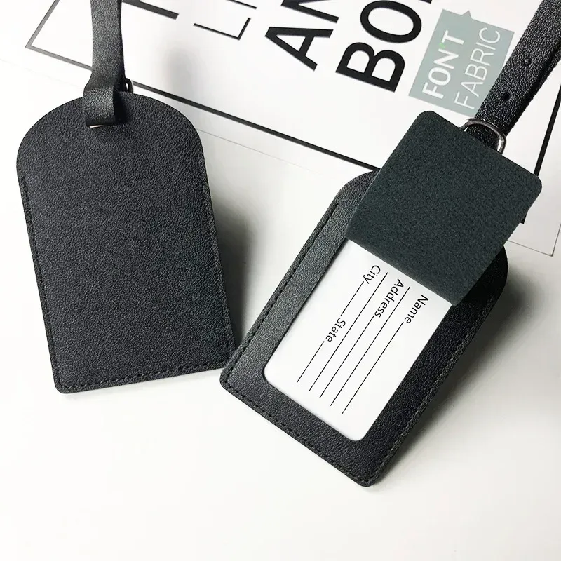 étiquette de bagage portable en cuir pu, 1 pièce, identifiant de valise, étiquette de sac d'embarquement, nom, identification, porte-adresse, accessoires de voyage