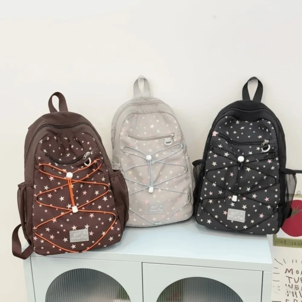 Sac à dos d'extérieur tendance en nylon, résistant à l'usure, imprimé étoiles, style coréen, grande capacité, pour femmes et étudiants