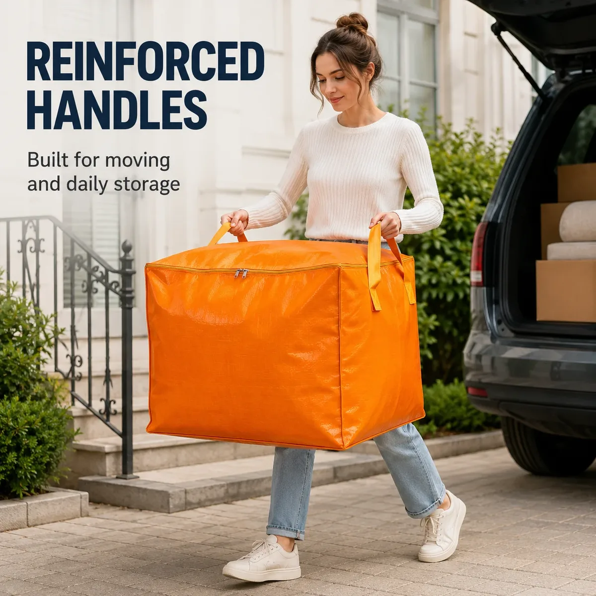 sac de déménagement grande capacité 75-240l, sac de rangement tissé avec poignées et fermeture éclair pour vêtements, literie, voyage, maison, organisateur de placard