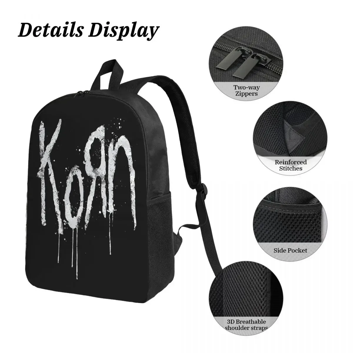 sac à dos korn band rock metal music, sac à livres pour étudiants, sac d'école, sacs à bandoulière, 3 pièces, sac à déjeuner isotherme, trousse à crayons