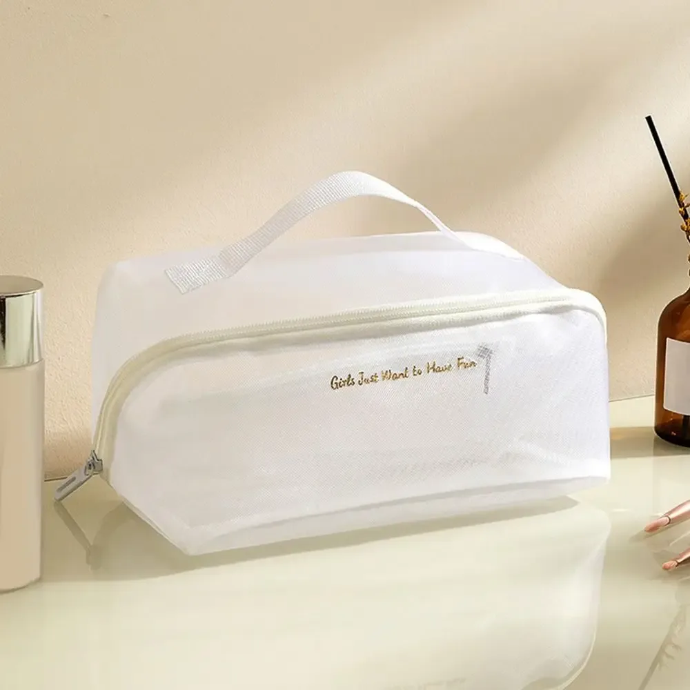 sac de maquillage en maille portable de grande capacité, sac de rangement de voyage léger et solide, pochette de rangement, trousse de toilette et de beauté