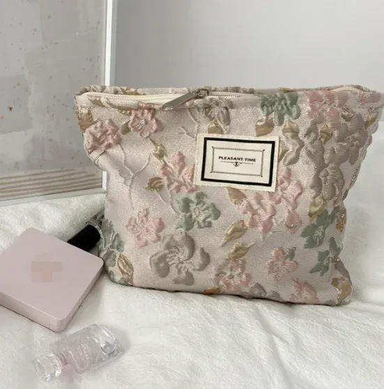 trousse à cosmétiques pour femmes, trousse de maquillage florale, organisateur, pochette à cosmétiques brodée coréenne, trousse de toilette de voyage, trousse de beauté en toile de velours côtelé