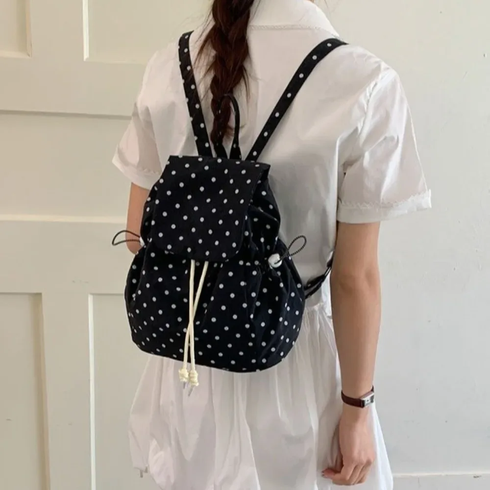 sac à dos à pois à plusieurs poches, sac à dos polyvalent en tissu à cordon de serrage, sac à dos léger coréen pour étudiants