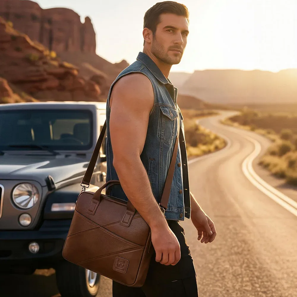 bullcaptain porte-documents en cuir pour hommes avec grande capacité sac à main multifonctionnel sac d'affaires pour ordinateur sac cartable pour hommes