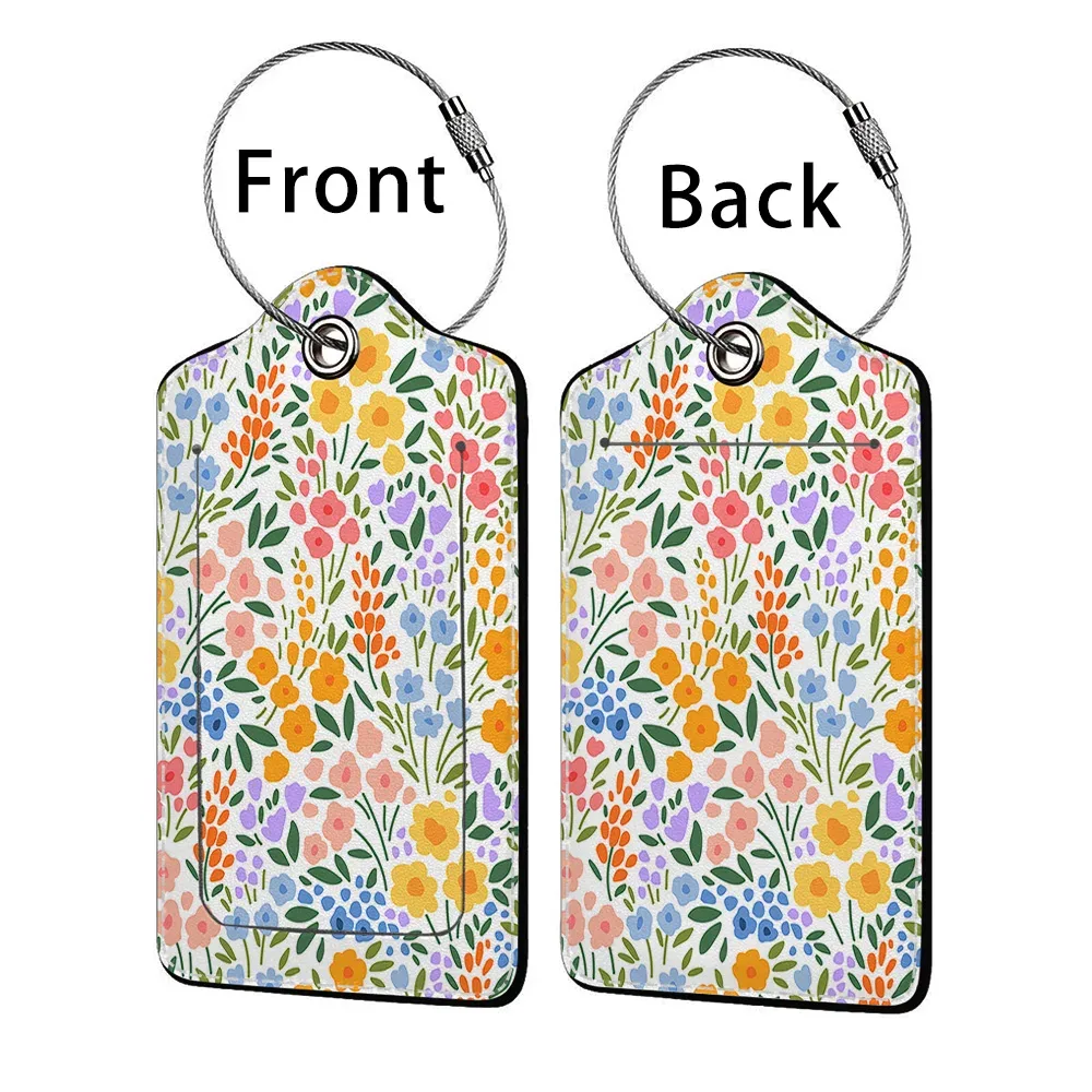 étiquette de bagage d'affaires en cuir imprimé de belles fleurs, étiquette d'adresse de valise, étui d'embarquement de bagages, clip d'adresse d'identification de nom