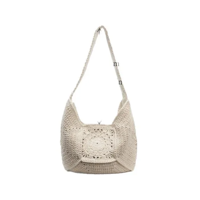 sac fourre-tout tendance rétro en coton tricoté à la main, nouveau style, sac à bandoulière souple pour femme, sac de shopping