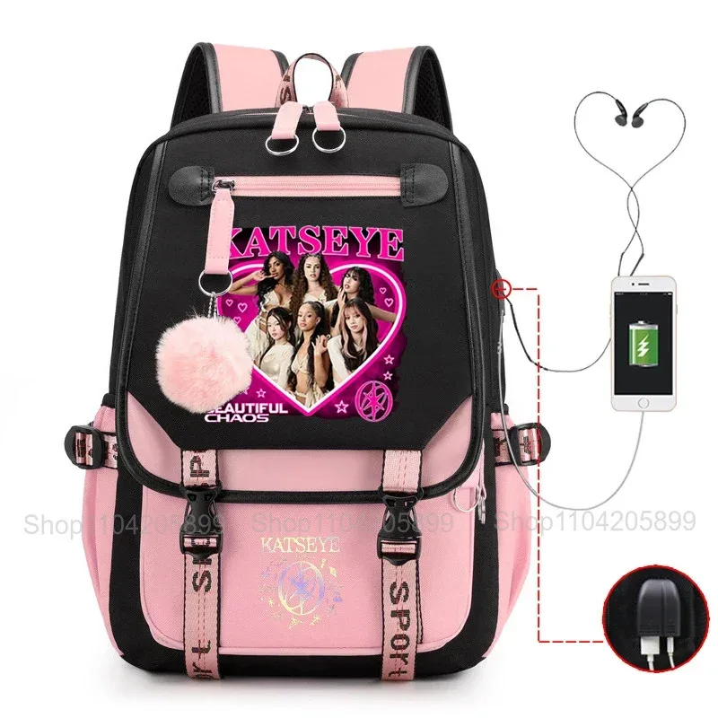 sac à dos katseye kpop mochila pour garçons et filles, sac d'école, sac de voyage quotidien, sac à dos décontracté pour ordinateur portable