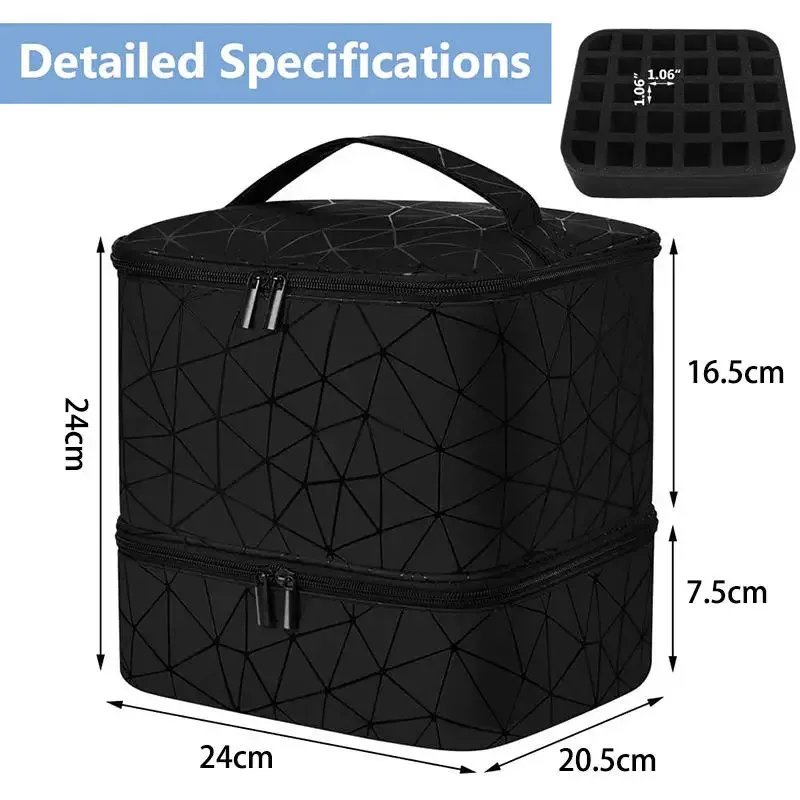 organisateur de vernis à ongles avec lumière uv intégrée, étui de transport double couche pour vernis à ongles, capacité de 30 flacons, sac de rangement, kit de manucure