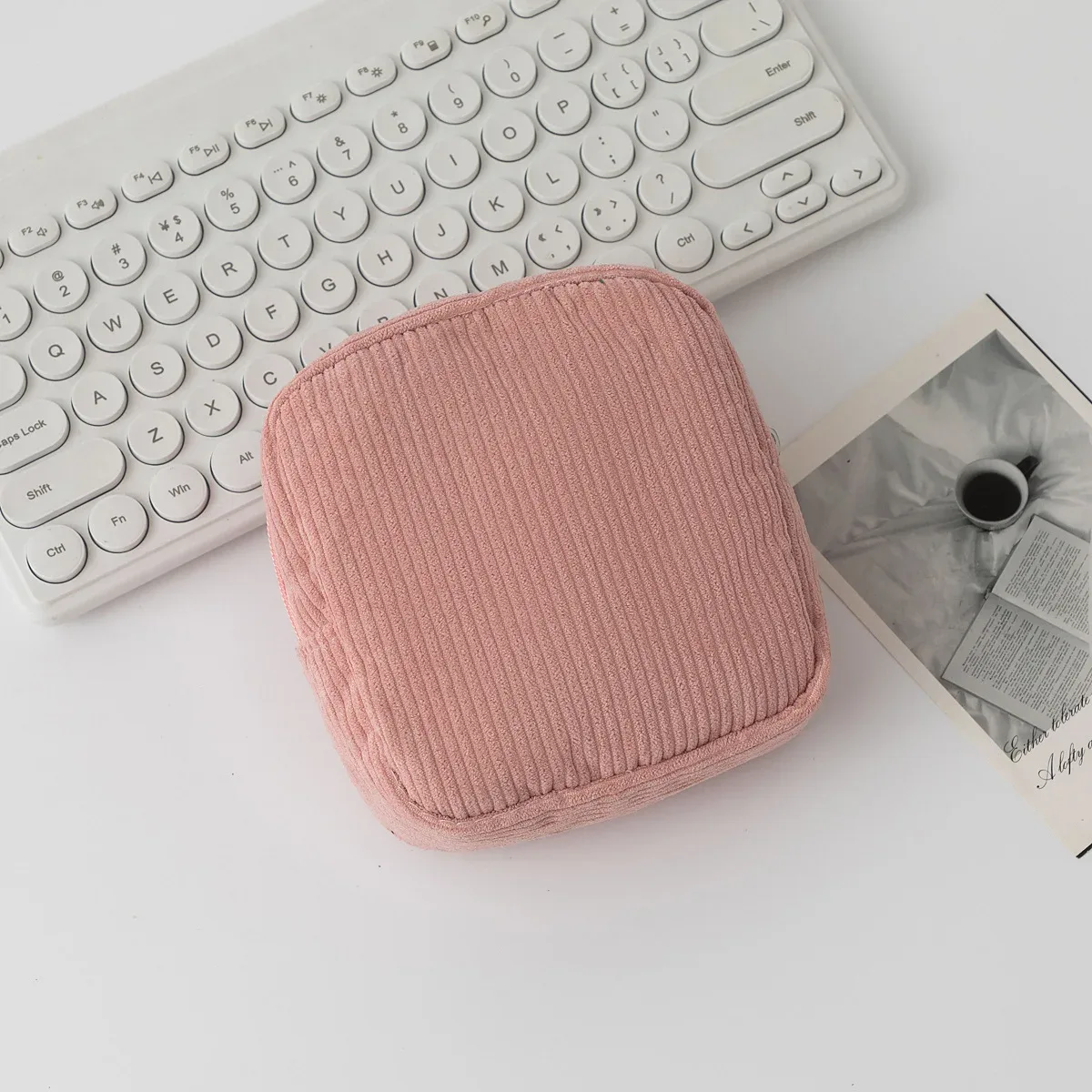 sac à cosmétiques en velours côtelé pour femmes, organisateur de maquillage coréen de couleur unie, pochette de toilette de voyage, trousse de beauté
