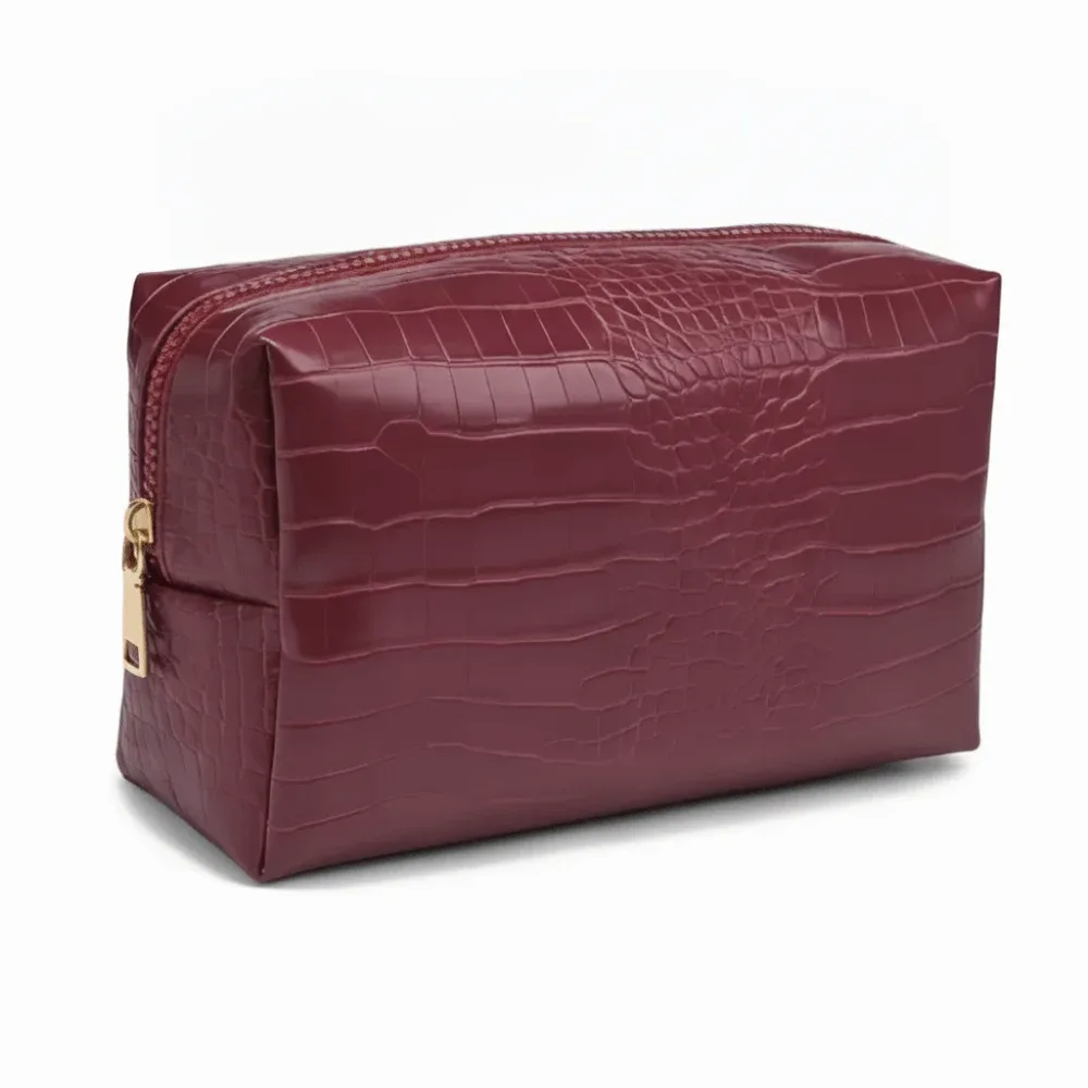 sac à maquillage en cuir pu imperméable, grande capacité, motif crocodile gaufré, fermeture à glissière, pochette cosmétique, utilisation en voyage