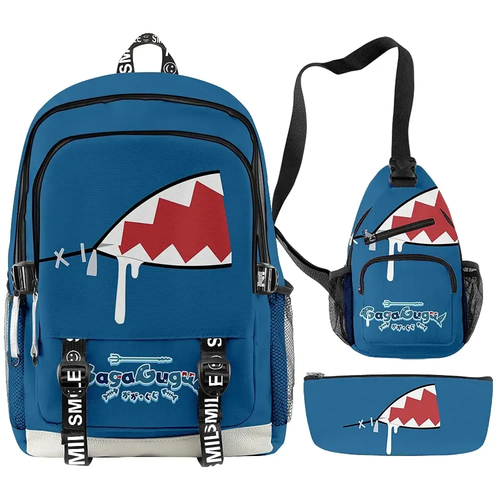 sac à dos 3d hololive vtuber gawr gura, trois pièces, pour hommes et femmes, sac à dos décontracté, sac de poitrine, trousse à crayons, 2022