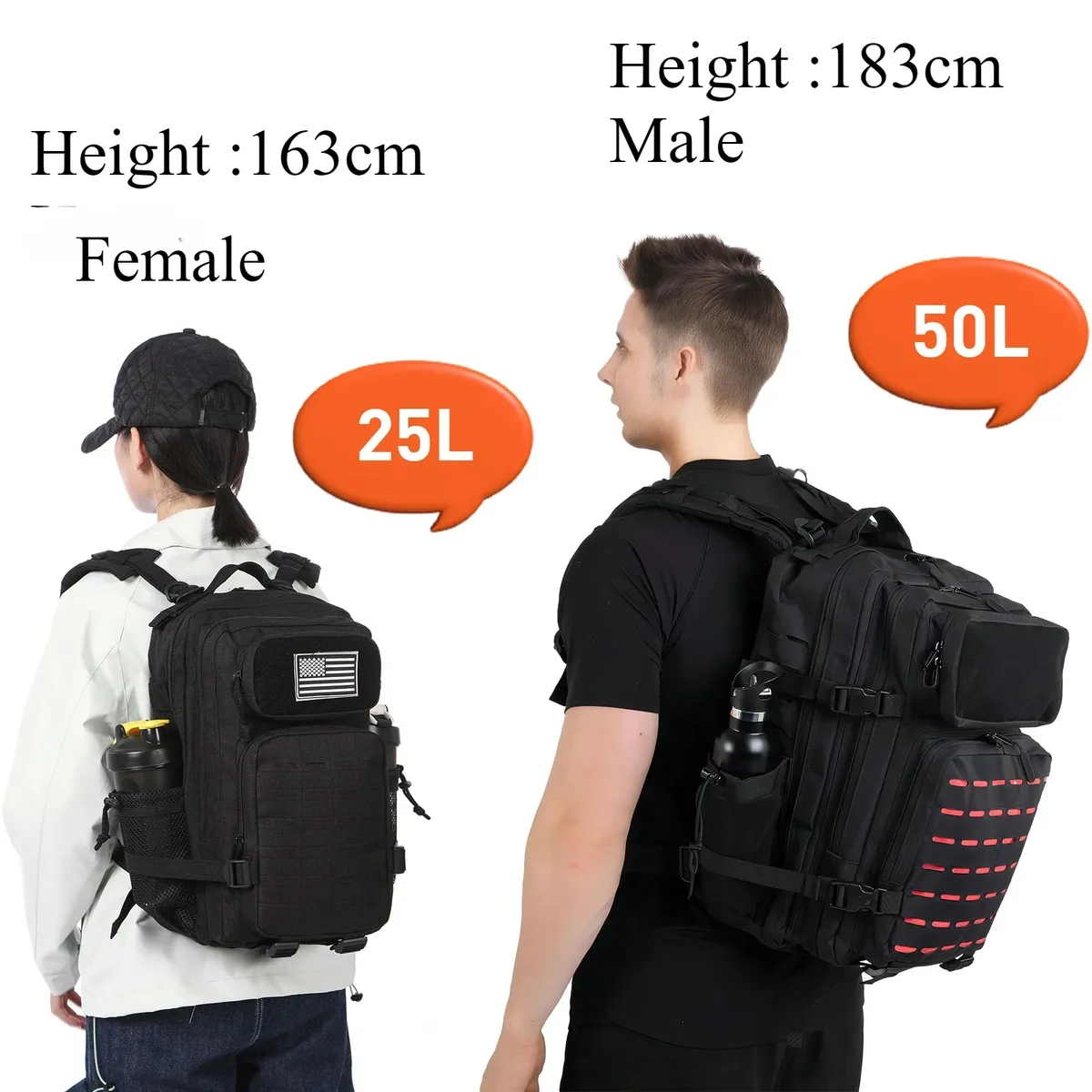 25l/50l étanche avec 2 porte-bouteilles sac à dos salle de sport voyage en plein air randonnée pêche trekking sacs à dos 13 pouces pochette d'ordinateur