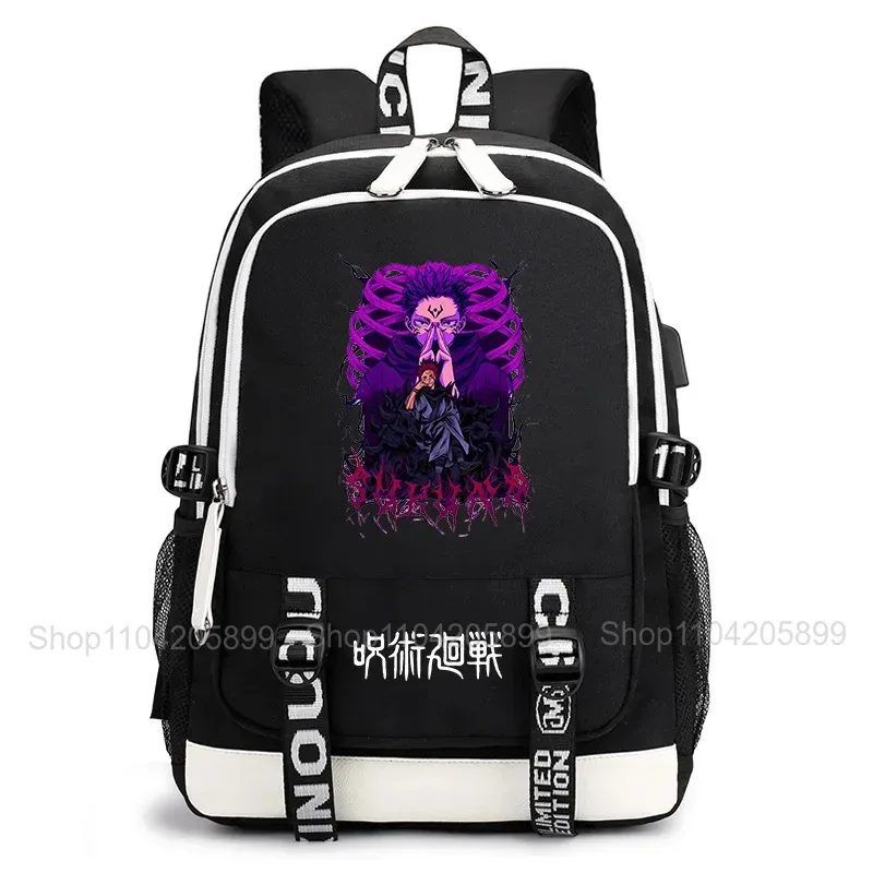 sac à dos jujutsu kaisen, anime satoru gojo itadori yuji, sac d'école pour étudiants, grande capacité, port de chargement usb, sac à dos de voyage