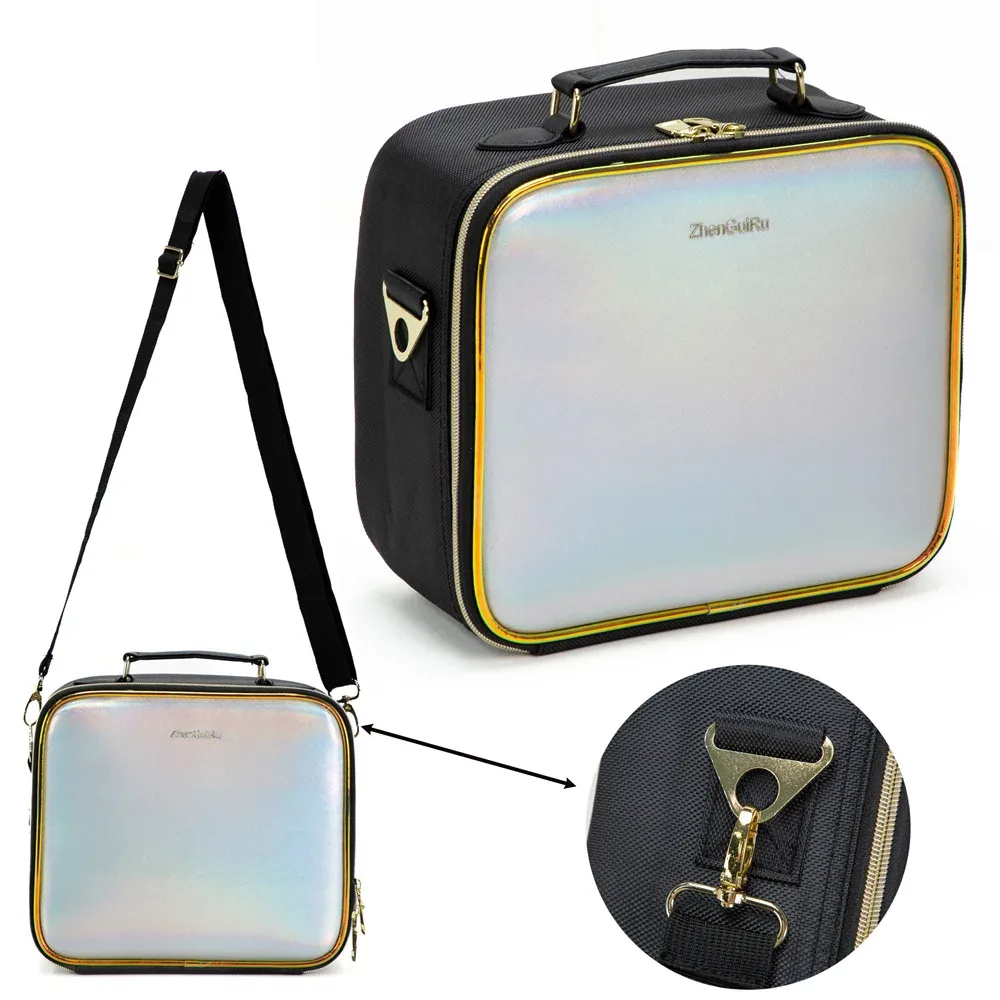 trousse de maquillage en cuir pu avec miroir pour femme, étui à cosmétiques multifonctionnel, grande capacité, résistant à l'eau, nouveau, 2024