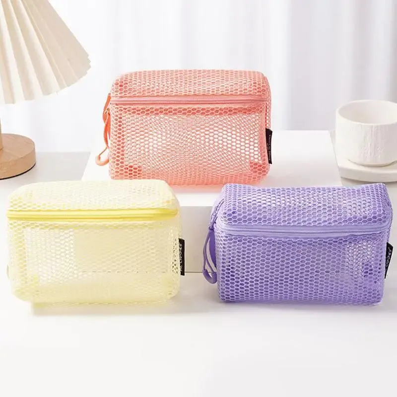 trousse de toilette de voyage en maille - organisateur de voyage transparent à fermeture éclair, trousse de maquillage réutilisable pour femmes et hommes