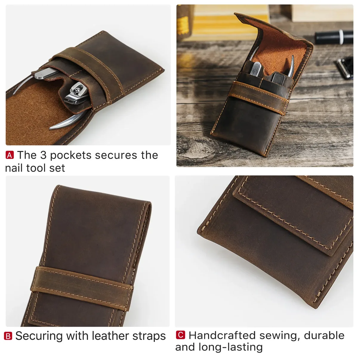 étui en cuir véritable pour kit de manucure et pédicure, pochette de rangement pour coupe-ongles, outils, ciseaux à ongles, sac de voyage