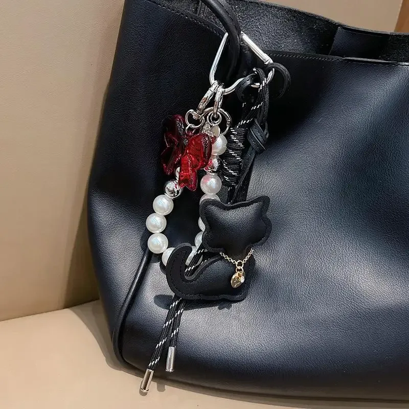 porte-clés chat noir mignon, breloque de sac, pendentif, accessoire portable pour adolescents et femmes, idéal pour fêtes, cadeau, usage quotidien, décoration de sac à dos