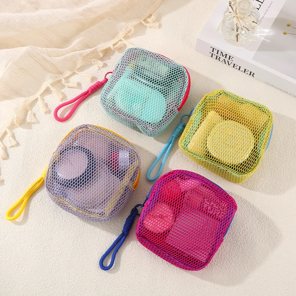 sac de rangement cosmétique tendance de grande capacité - trousse de toilette de voyage en maille violette/verte avec plusieurs compartiments, design léger et pliable, adapté pour la salle de sport, le camping et les v