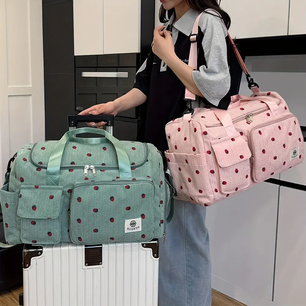 sac de voyage strawberry, sac de voyage en velours côtelé de grande capacité, sac bandoulière léger, sac multifonctionnel pour le sport et le fitness