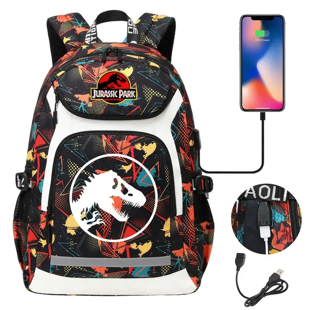208.assic world park dinosaur school plebags, sacs à dos de voyage pour ordinateur portable, usb, adolescents, femmes, hommes, bol, garçons, enfants