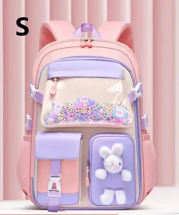 sac à dos lapin mignon pour adolescentes, cartable de dessin animé pour filles du primaire, sac à dos de voyage de 2 tailles pour les classes 1 à 9