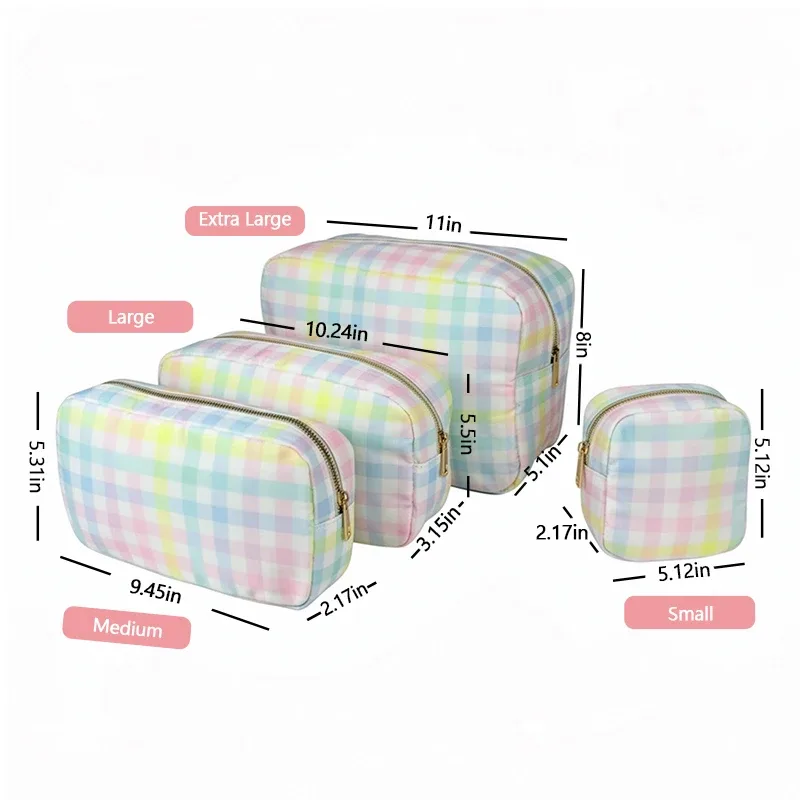 pochette de maquillage personnalisée en nylon rose, imperméable, pour femmes et filles, sac de voyage pour maquillage, organisateur de couleur bonbon, grande capacité