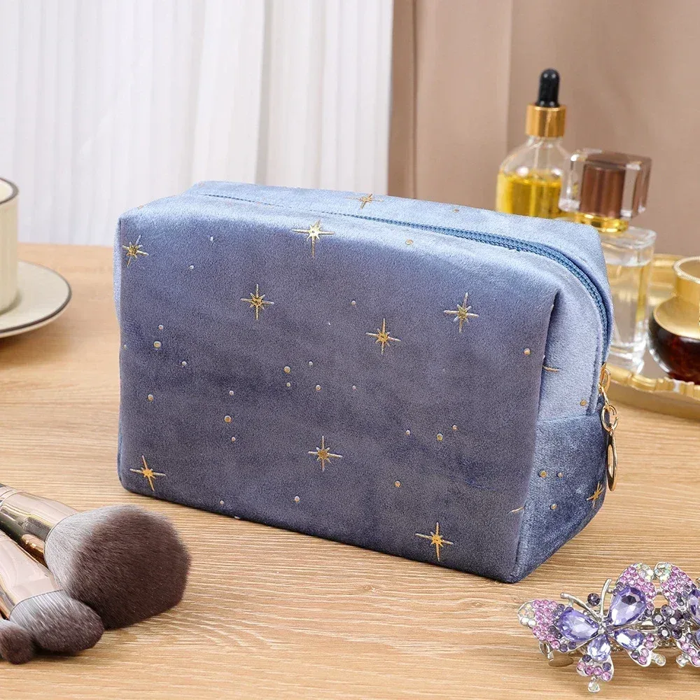 trousse de toilette portable en velours doux pour femme, sac de rangement cosmétique, brosse de maquillage, rouge à lèvres, évaluateurs, voyage, nouveau