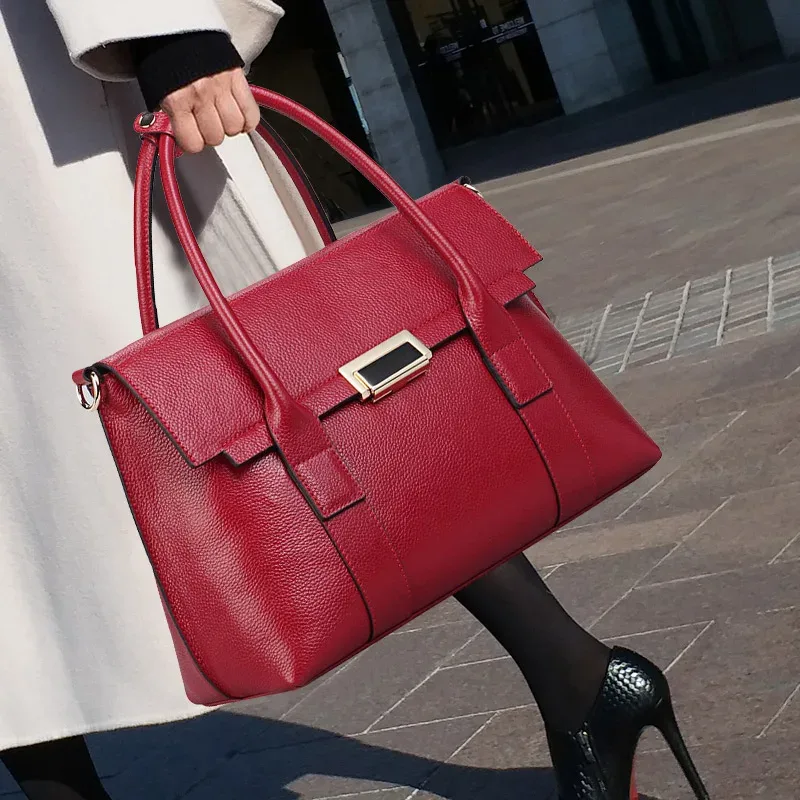 2025 nouvelle mallette en cuir véritable femmes sacs à main grande capacité dames mode peau de vache sacs à bandoulière portables