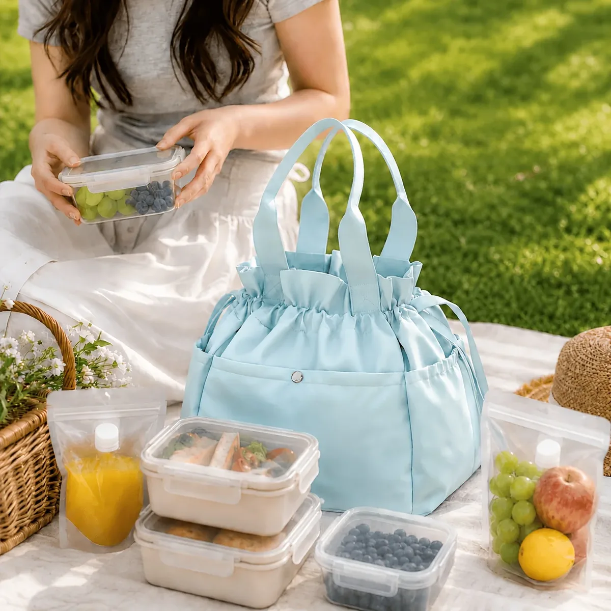 sac isotherme léger unisexe avec cordon de serrage pour le déjeuner, sac de rangement thermique pour aliments, sac à main pour le travail, les voyages, les pique-niques, facile à nettoyer, cadeau de vacances