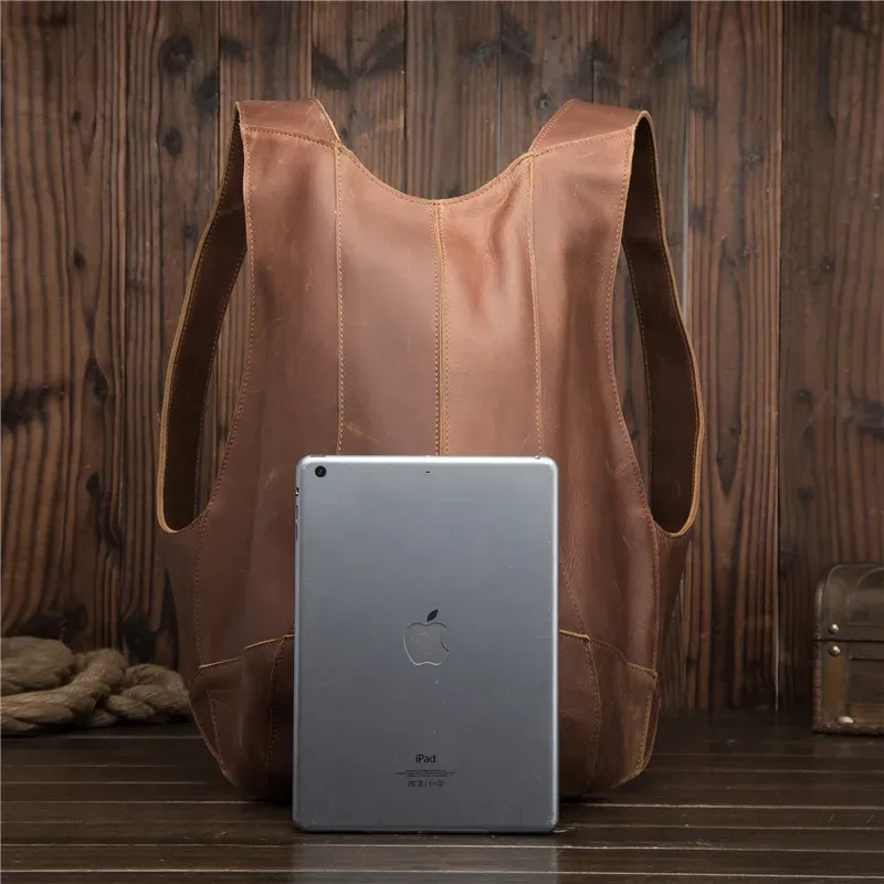 sac à dos en cuir de vache crazy horse pour hommes, sac à dos rétro décontracté marron foncé, 2108