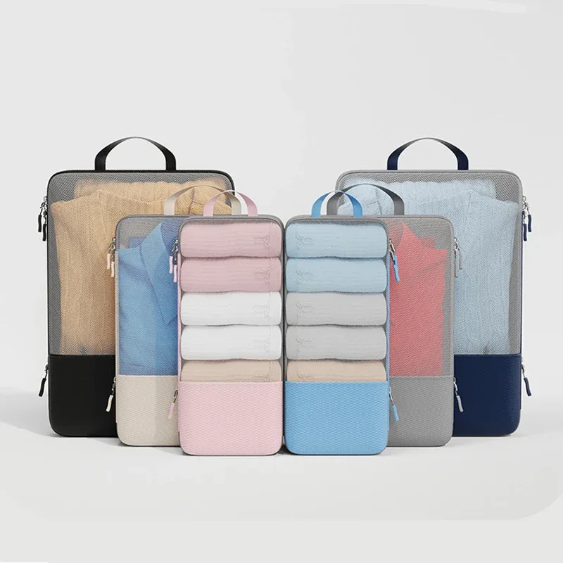 sac de rangement de voyage élargi 3 pièces, sac de rangement de compression de bagages en maille, cube d'emballage de haute qualité, sac de rangement de vêtements à main