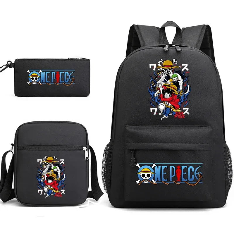 ensemble de sacs à dos d'école 3 en 1 one piece luffy anime pour garçons et filles avec trousse à crayons et sac à bandoulière