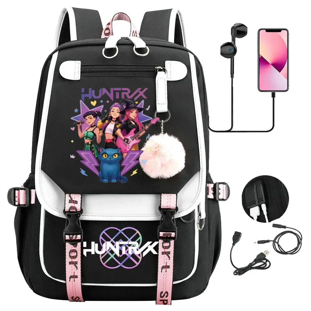 sac à dos kpop demon hunters, noir et rose, grande capacité, pour le quotidien, les voyages en plein air, rangement pratique, cadeaux de vacances