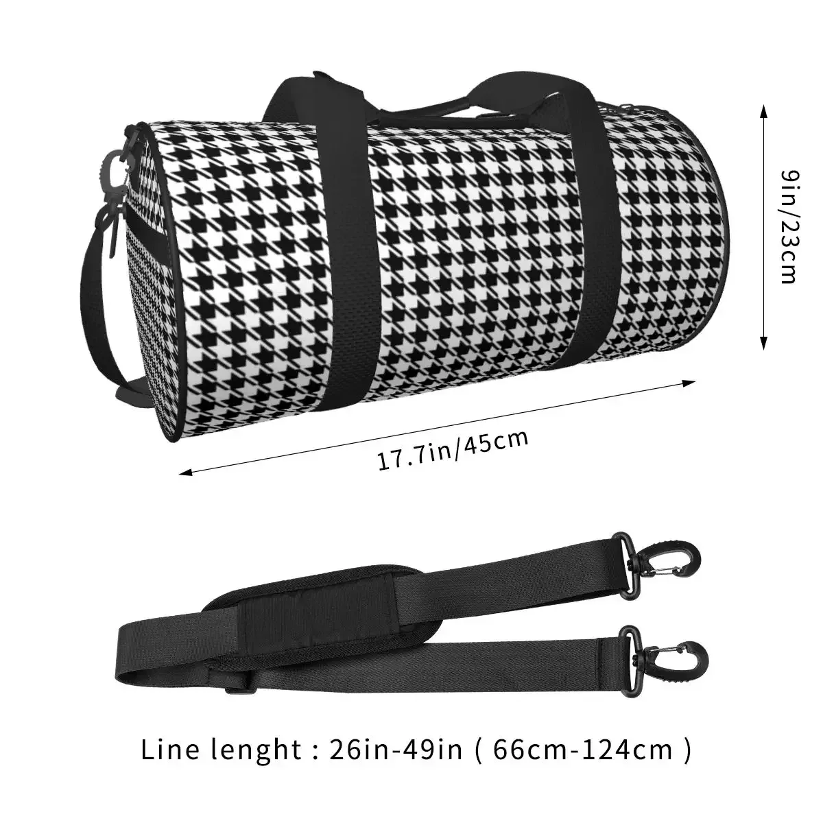 Grand sac de sport pied-de-poule à motif noir et blanc, sacs de voyage multifonctionnels, sacs à main, sac de Fitness