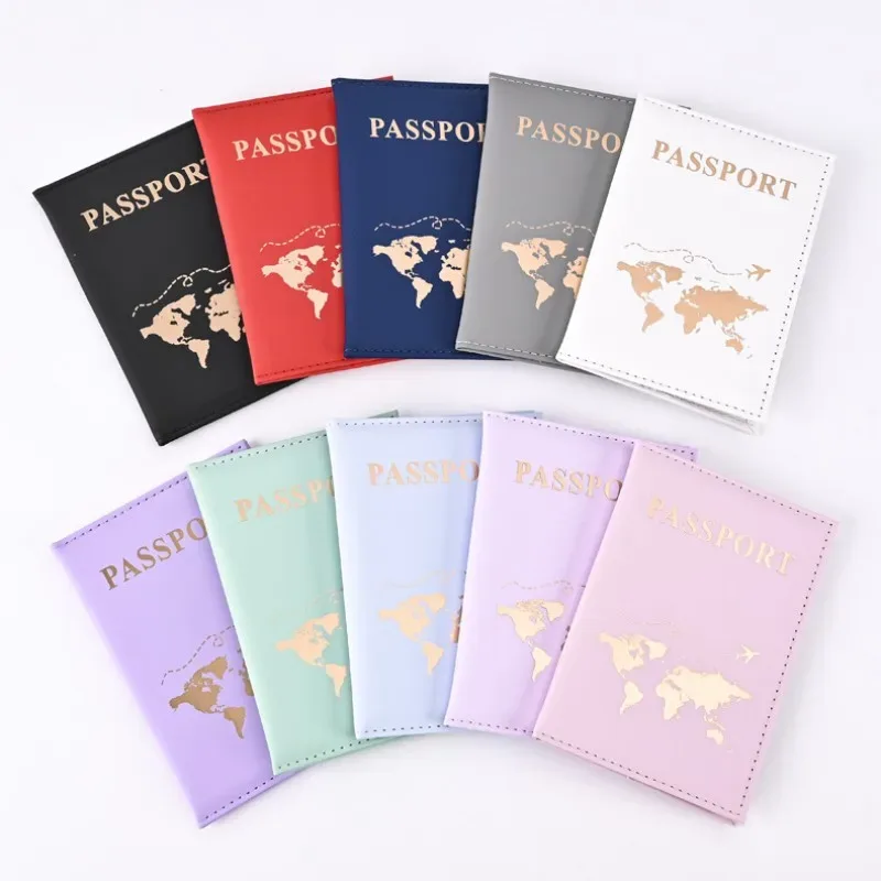 Étui de passeport fin en PU avec carte du monde – Indispensable pour les voyages et les croisières – Porte-passeport portable pour tous les pays