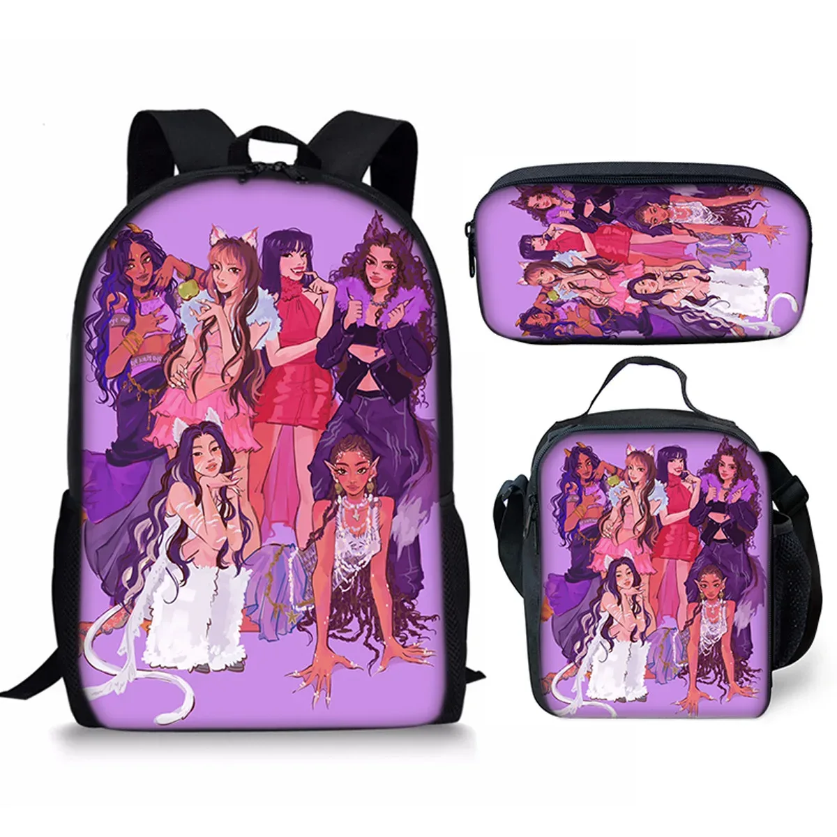 sac à dos d'école kpop katseye 3d imprimé, 3 pièces/ensemble, avec sac à déjeuner et trousse à crayons – nouveauté amusante et populaire de luxe