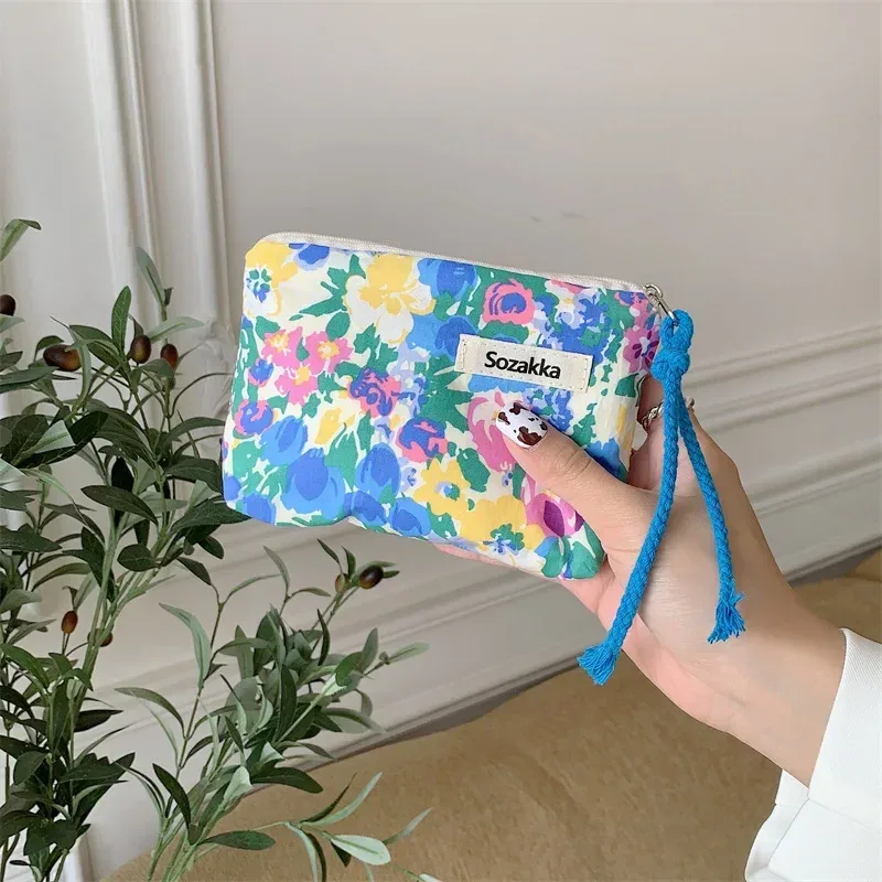 sacs à main de maquillage pour femmes, portefeuille, petits sacs en poudre, porte-monnaie de voyage floral kawaii, sac de rangement pour rouge à lèvres cosmétique portable