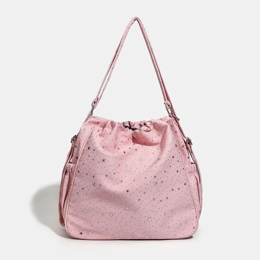 sac à dos étudiant grande capacité kawaii, imprimé étoiles transparentes, sac à dos à cordon double épaule, sac à dos pentagramme pour collège