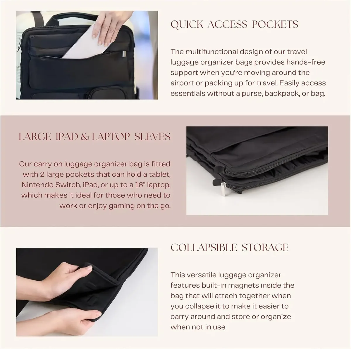nouvelle valise magnétique multifonctionnelle à grande capacité avec chariot fixe pour les voyages d'affaires et les trajets quotidiens, sac d'extension