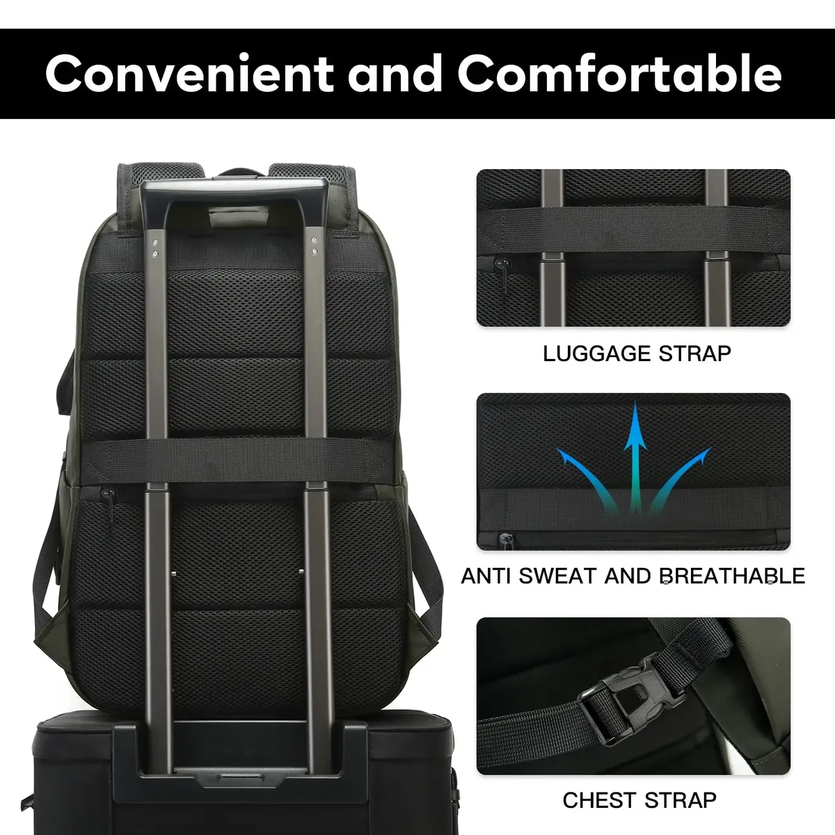 bange carry on sacs à dos légers pour ordinateur portable de 15,6 pouces pour hommes, pour les voyages courts, les voyages d'affaires, les sacs d'école avec poches latérales