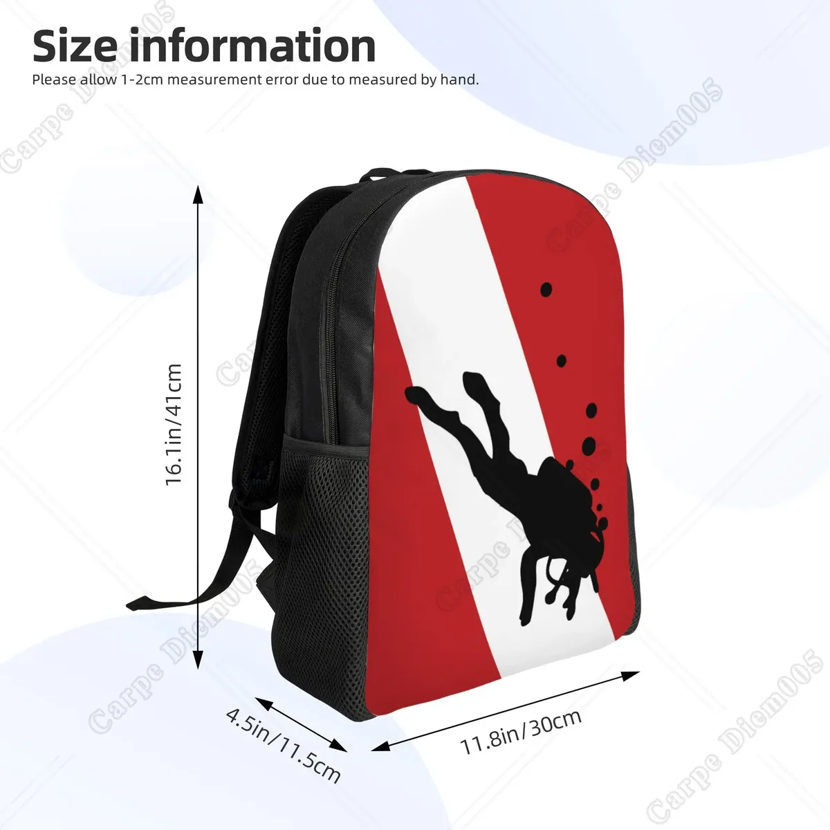 sac à dos à motif de plongée sous-marine, sacs d'école, sacs de voyage pour ordinateur portable de 15 pouces, unisexe en polyester pour le travail de randonnée en plein air