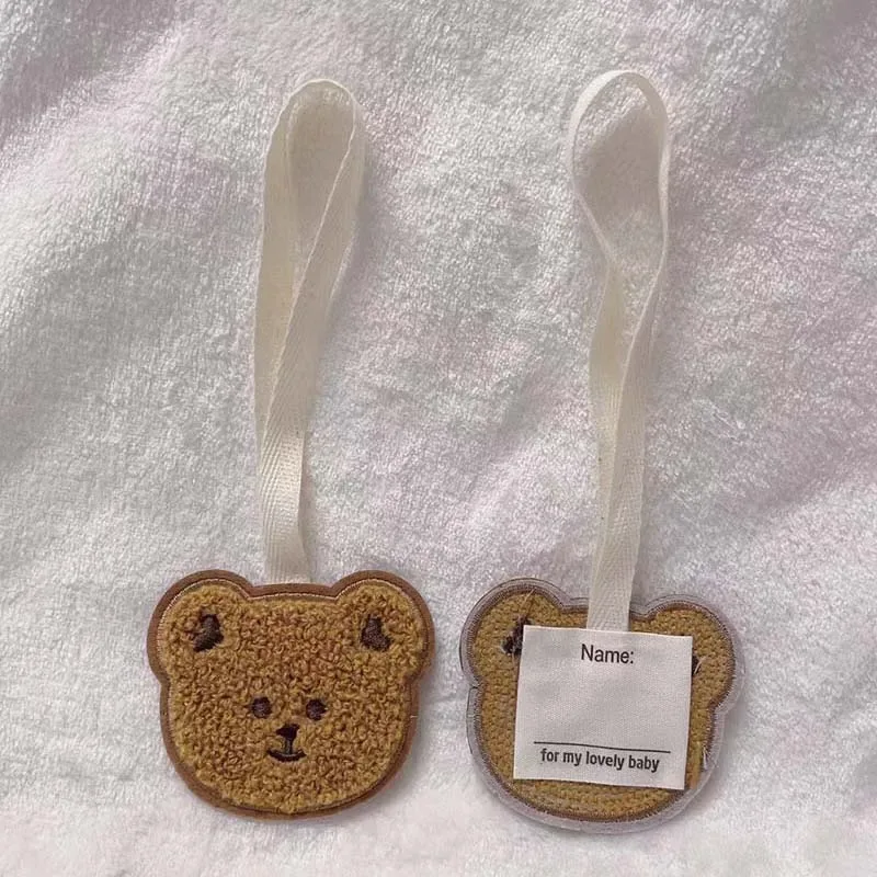 3 étiquettes nominatives mignonnes pour enfants, anti-perte, brodées, motif ours et lapin, pendentif pour sac à dos, accessoires pour bagages de maternelle