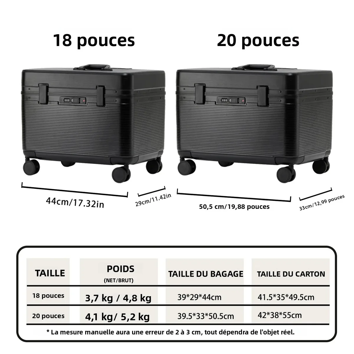 valise à cadre en alliage d'aluminium, valise à roulettes portable abs à ouverture supérieure, roues universelles, valise d'embarquement à verrouillage par code de peintures