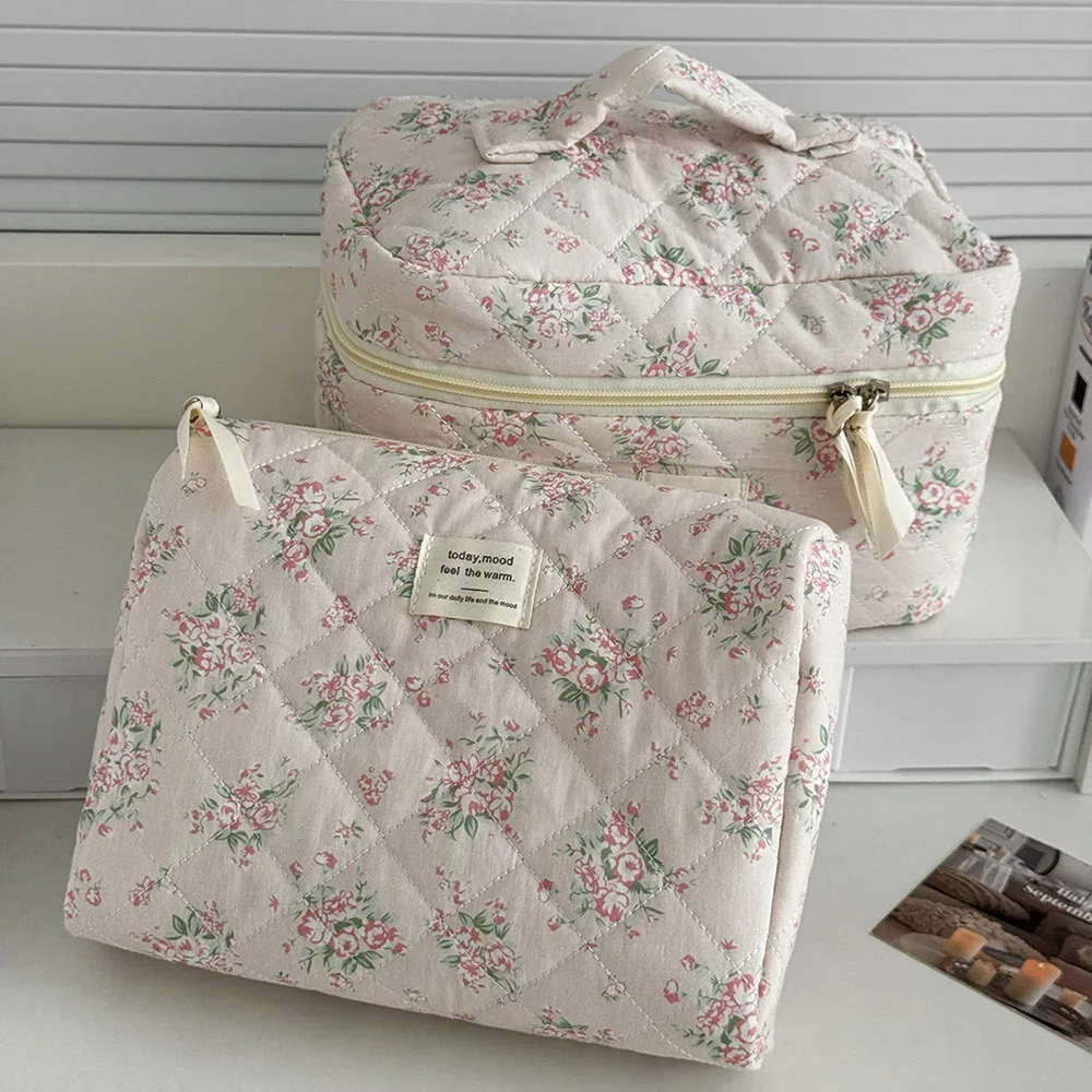 sac à cosmétiques vintage rose pour femmes, organisateur de voyage de mode, sac matelassé de maquillage, pochette de rangement de maquillage pour dames, sac à main à fermeture éclair