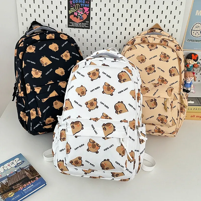 sac à dos capybara pour adolescents, grande capacité, sac à livres pour étudiants, sangle réglable, sac à dos de dessin animé, multi-poches, sac à dos simple