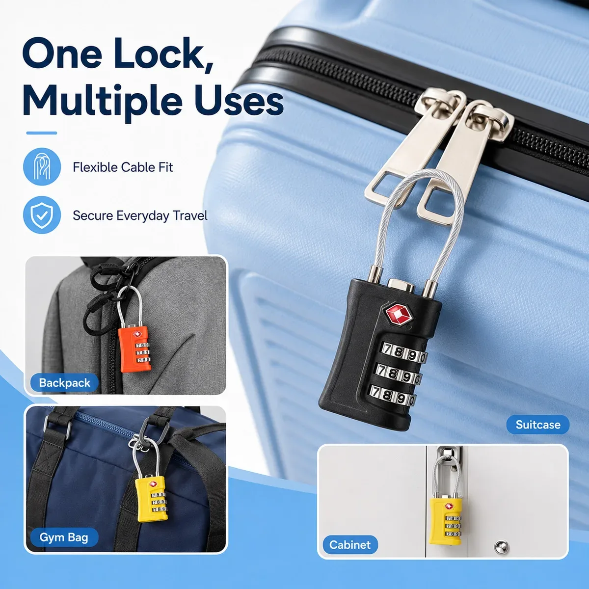 cadenas de voyage tsa à combinaison réinitialisable pour valises, sacs à dos, casiers de gym et étuis