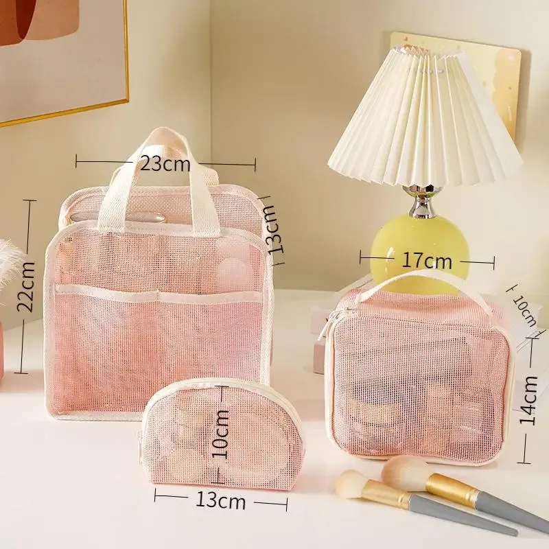 sac à main en maille pour maquillage, lot de 3, trousse de toilette portable pour le rangement des rouges à lèvres et des accessoires
