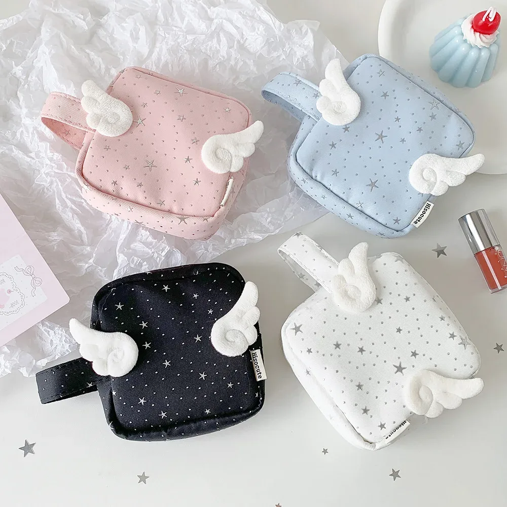 sac de rangement cosmétique portable multi-usage motif ange mignon, trousse de toilette, pochette de rangement pour rouge à lèvres et maquillage pour femmes, sac de voyage à main