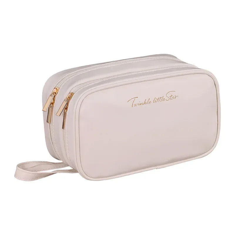 trousse à cosmétiques double couche pour femme, trousse à crayons portable, trousse de maquillage grande capacité, essentiels de voyage, évaluation des cosmétiques, nouveau